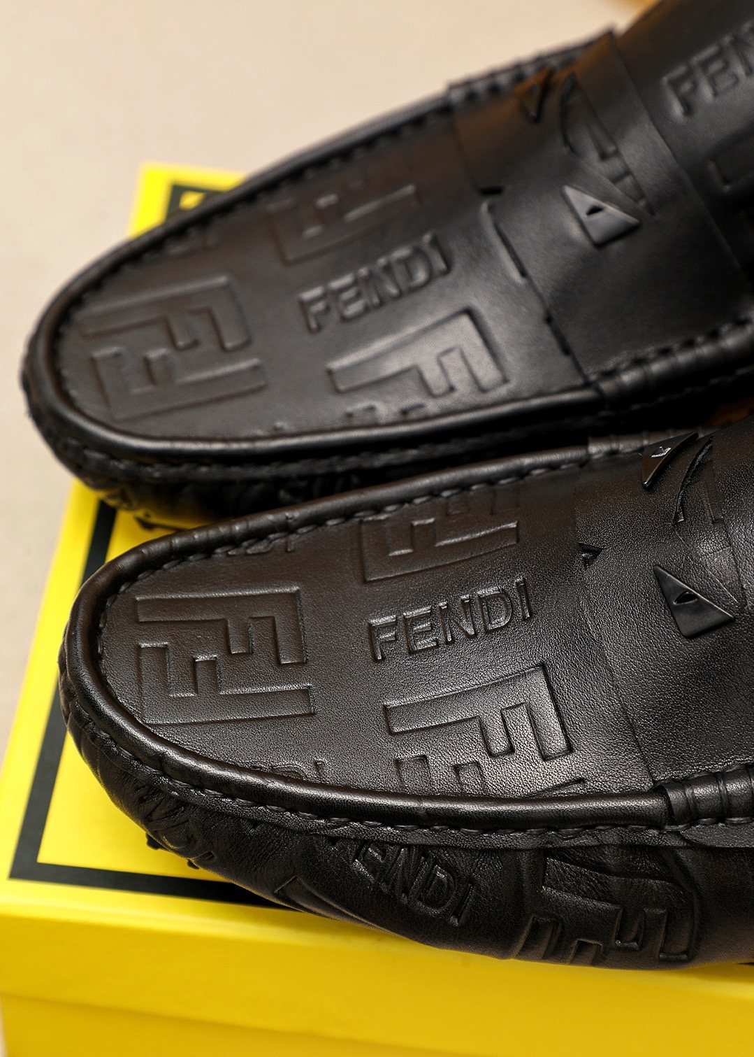 Fendi Black Embossed Loafers — detail