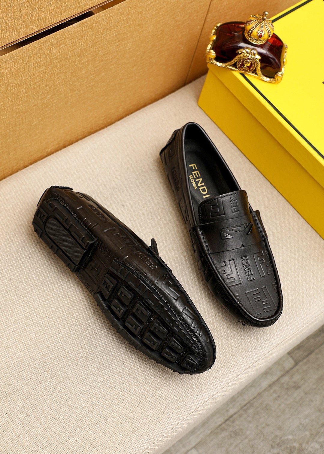 Fendi Black Embossed Loafers — front