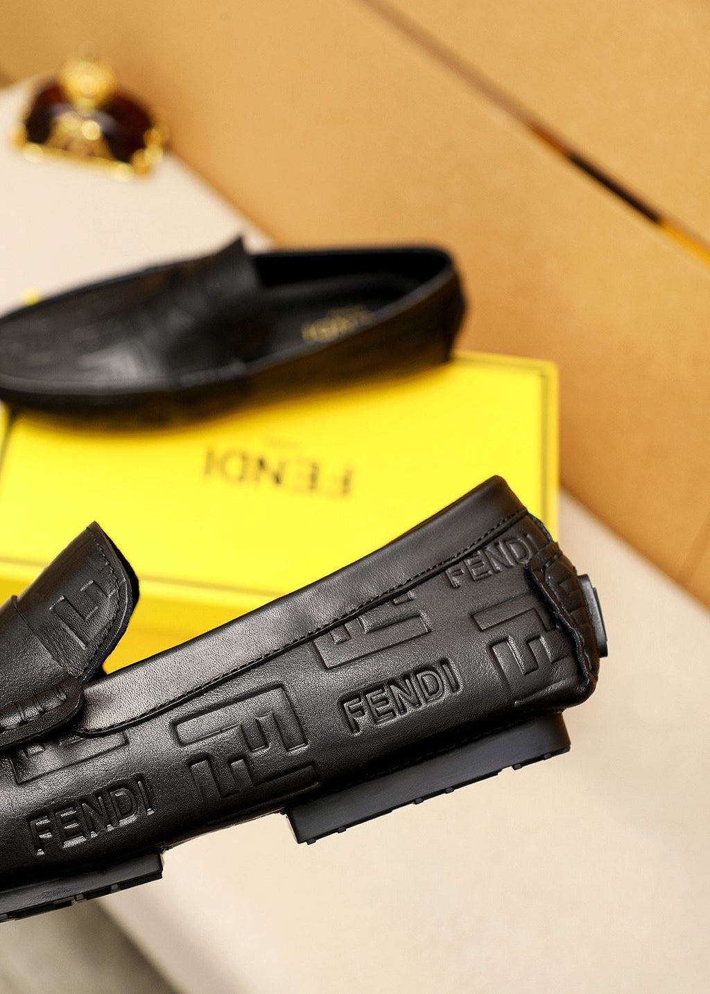 Fendi Black Embossed Loafers — detail