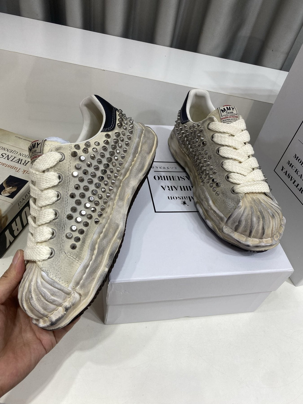 Maison Mihara Yasuhiro Distressed Studded Low-Top Sneakers — side