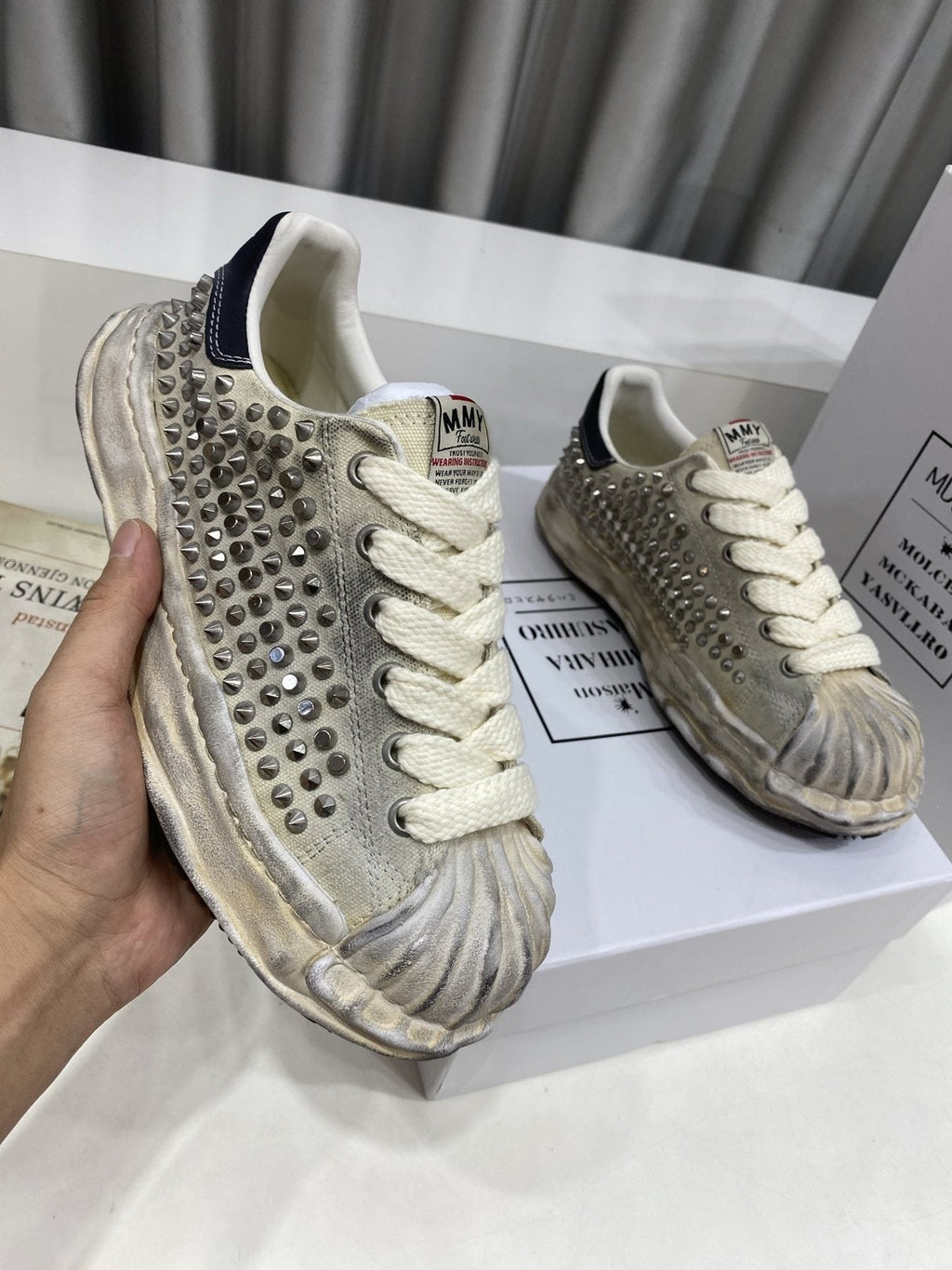 Maison Mihara Yasuhiro Distressed Studded Low-Top Sneakers — side