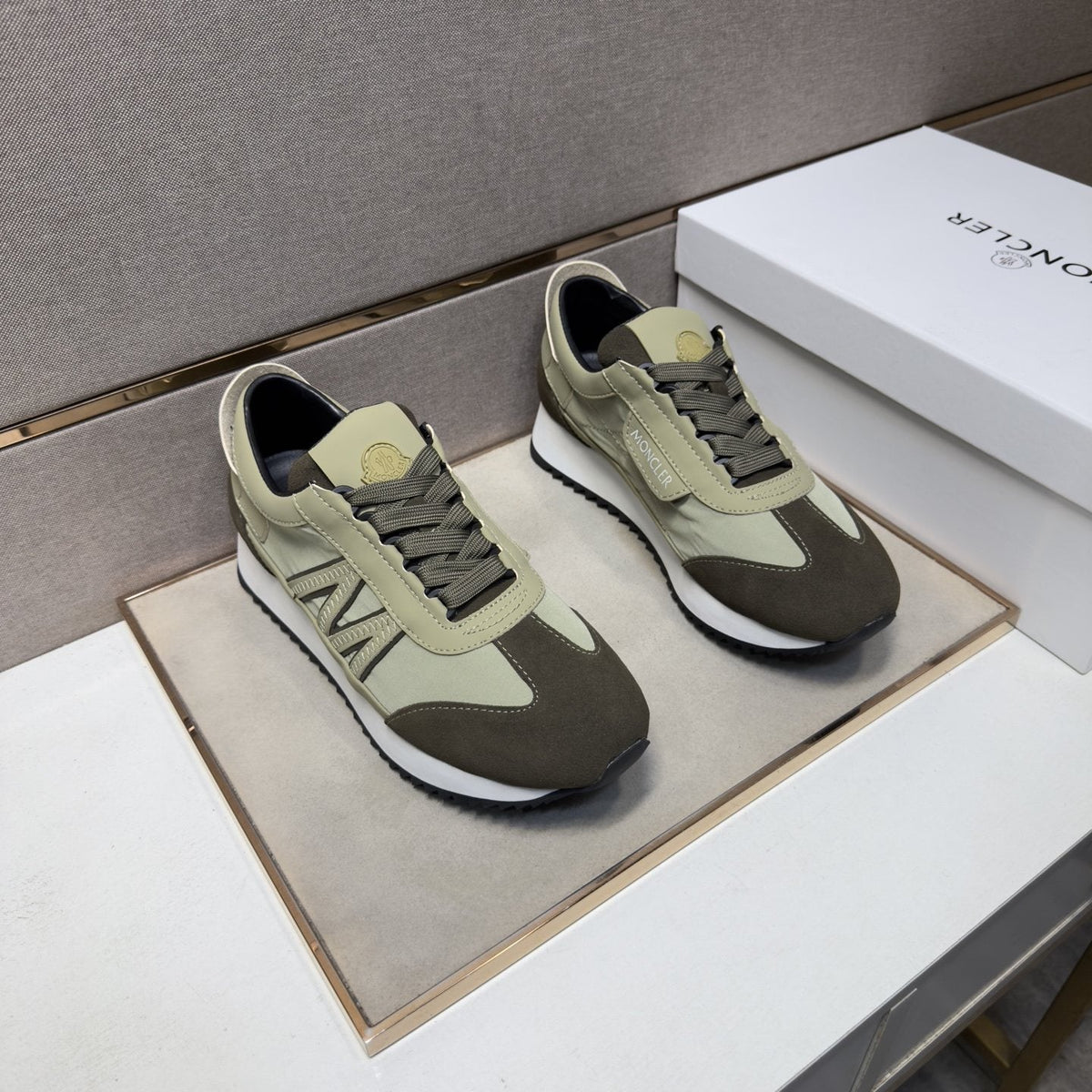 Moncler Olive Green Low-Top Sneakers — front