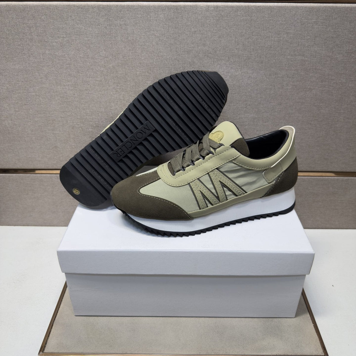 Moncler Olive Green Low-Top Sneakers — detail