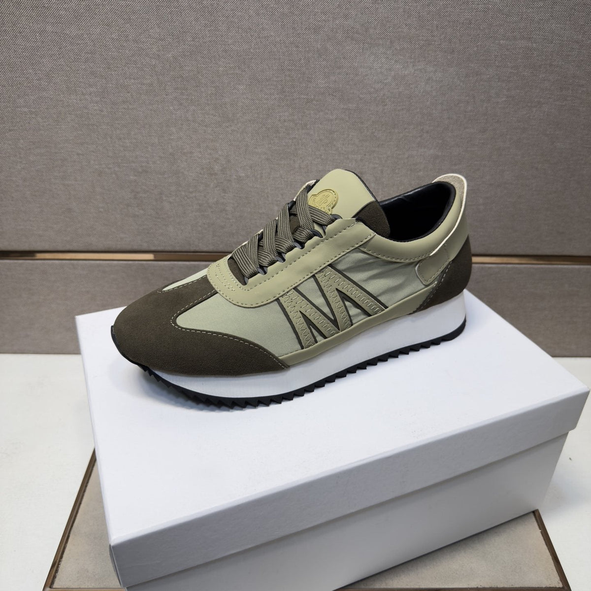 Moncler Olive Green Low-Top Sneakers — side
