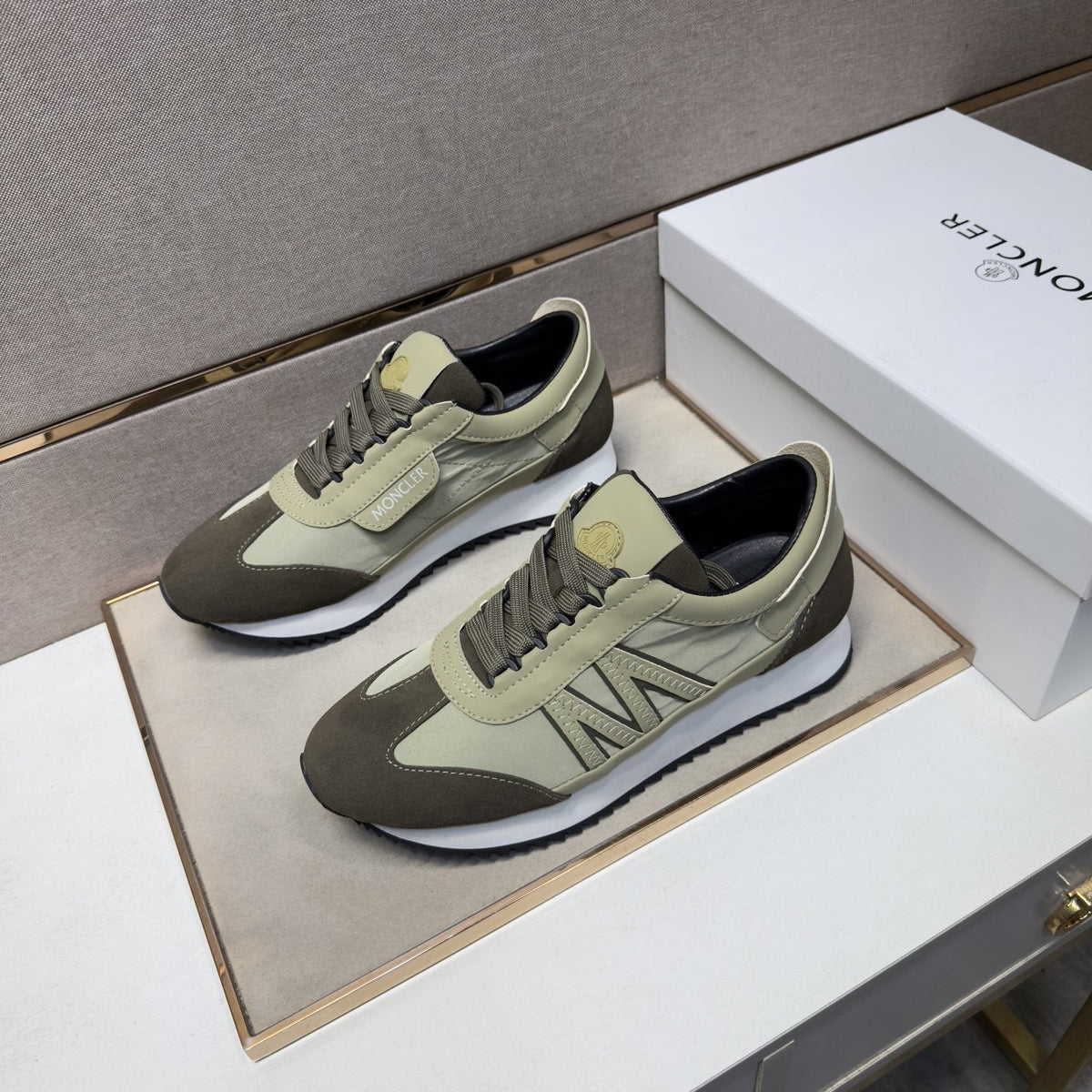 Moncler Olive Green Low-Top Sneakers — front