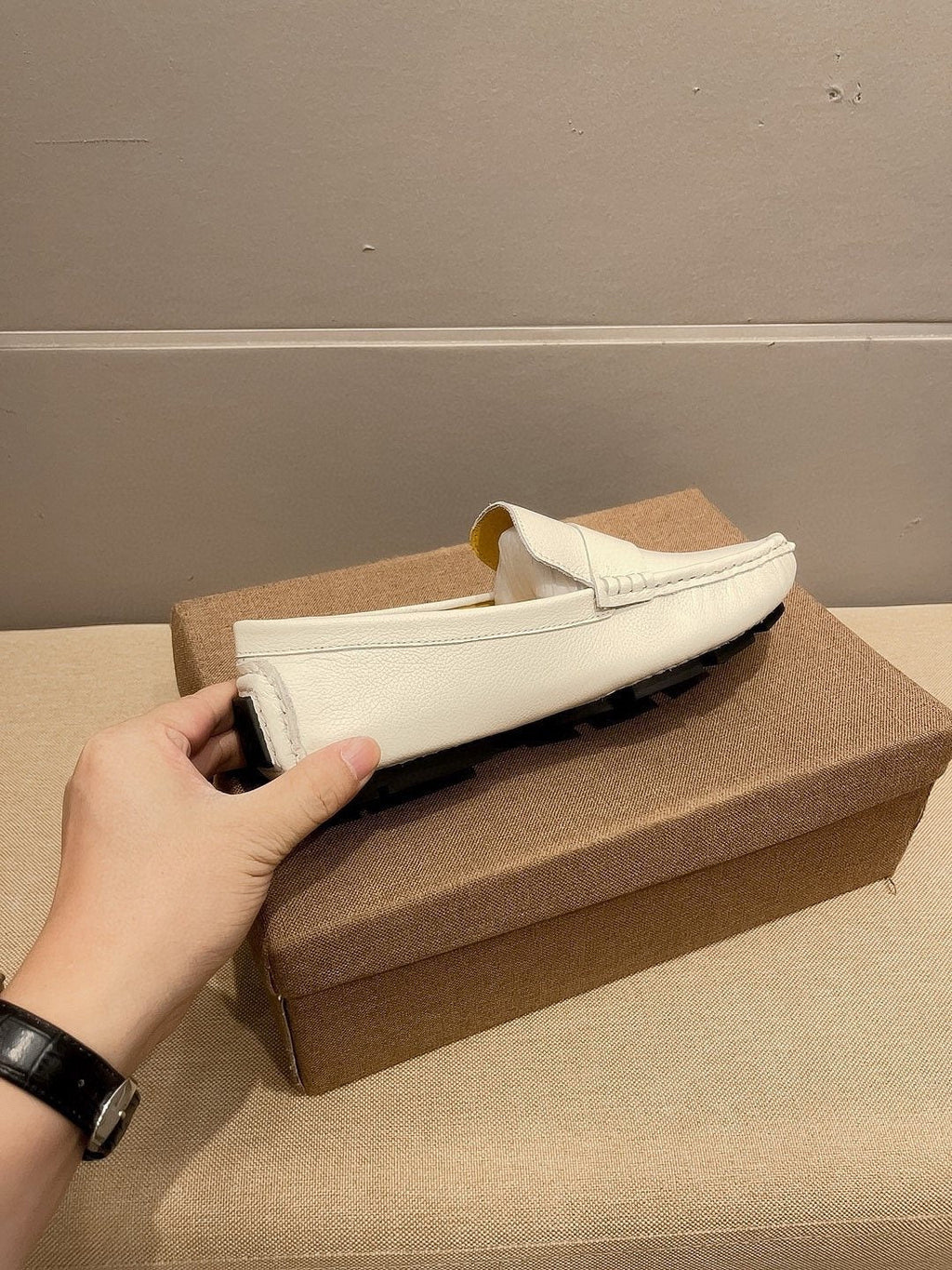 Gucci White Web Accent Loafers — side