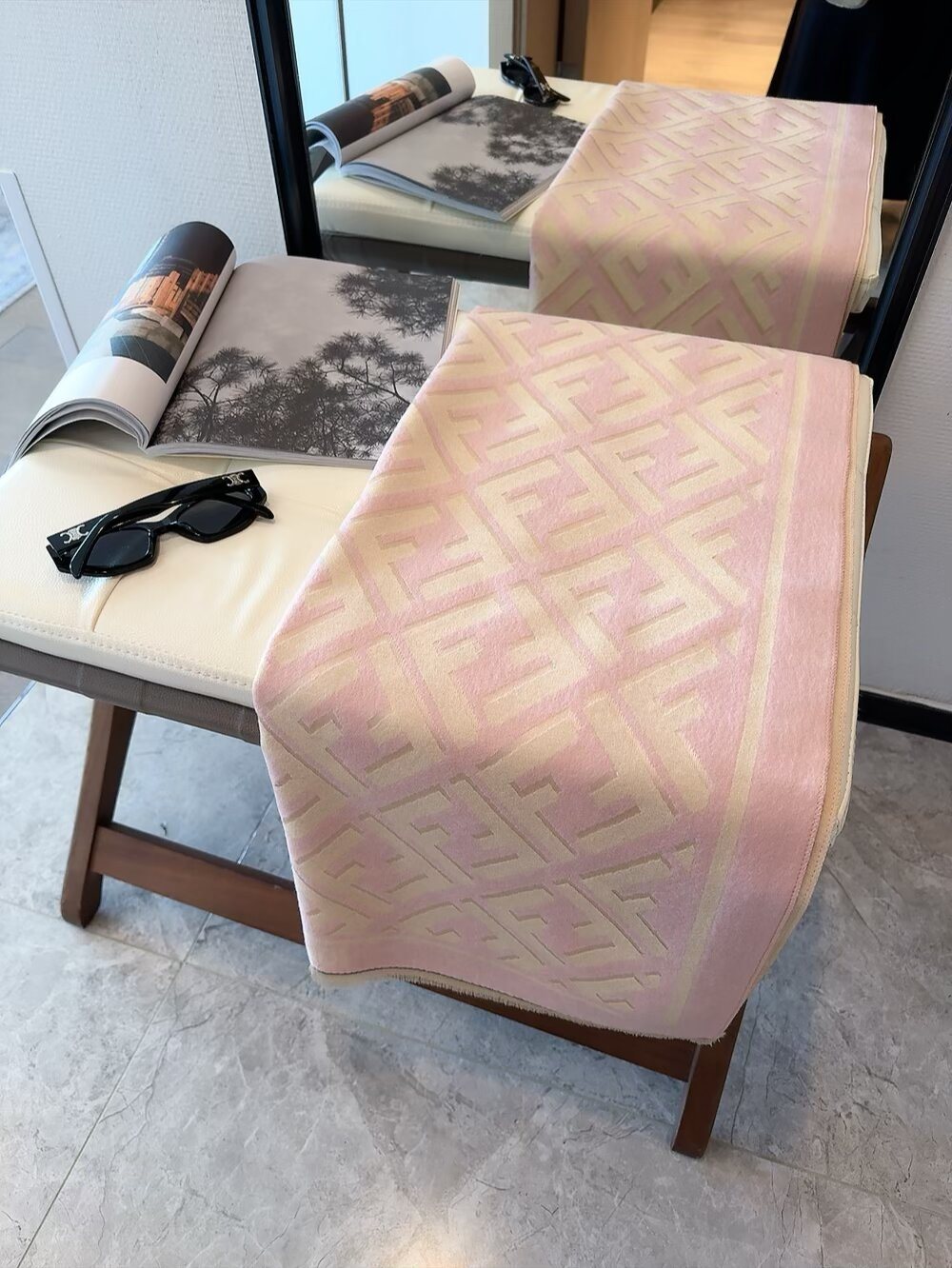FENDI Black & Beige Monogram Scarf — front