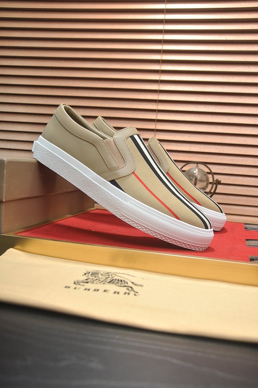 Burberry Beige Striped Slip-On Sneakers — front