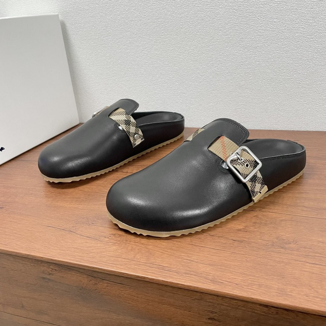 Burberry Black Check Buckle Slide Sandals — hero