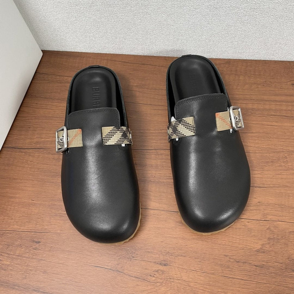 Burberry Black Check Buckle Slide Sandals — front