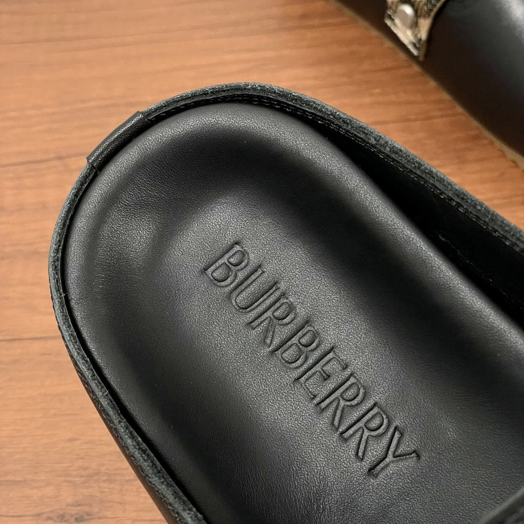 Burberry Black Check Buckle Slide Sandals — detail