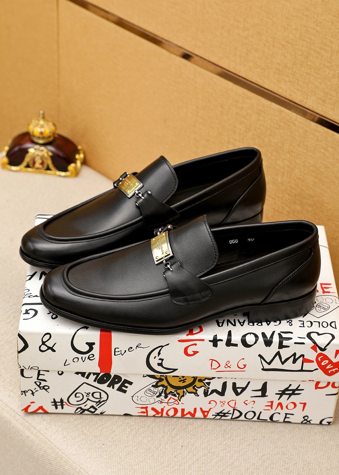 Black Gold-Tone Buckle Loafers — model