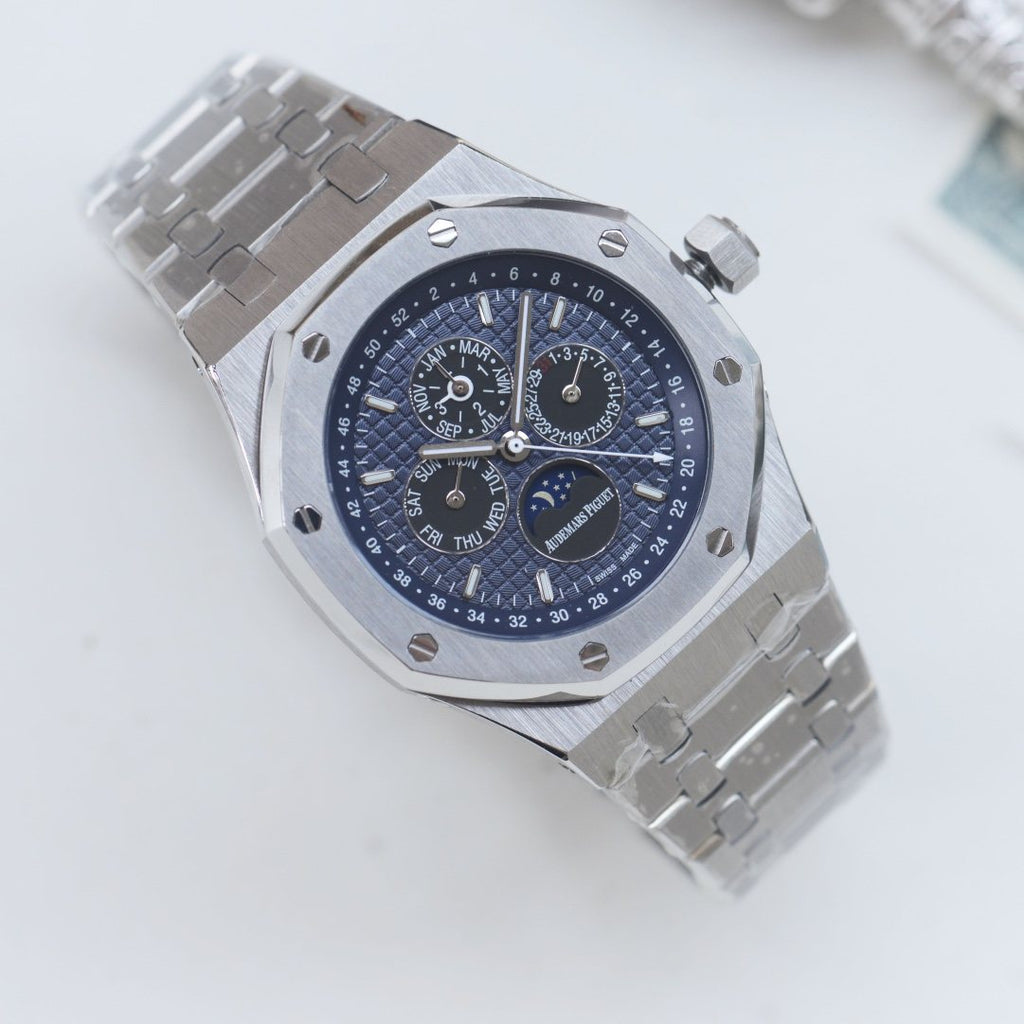 Audemars Piguet Silver Gold Blue Dial Bracelet Watch — hero