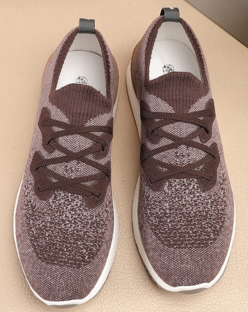 Brunello Cucinelli Taupe Brown Knit Sneakers — hero