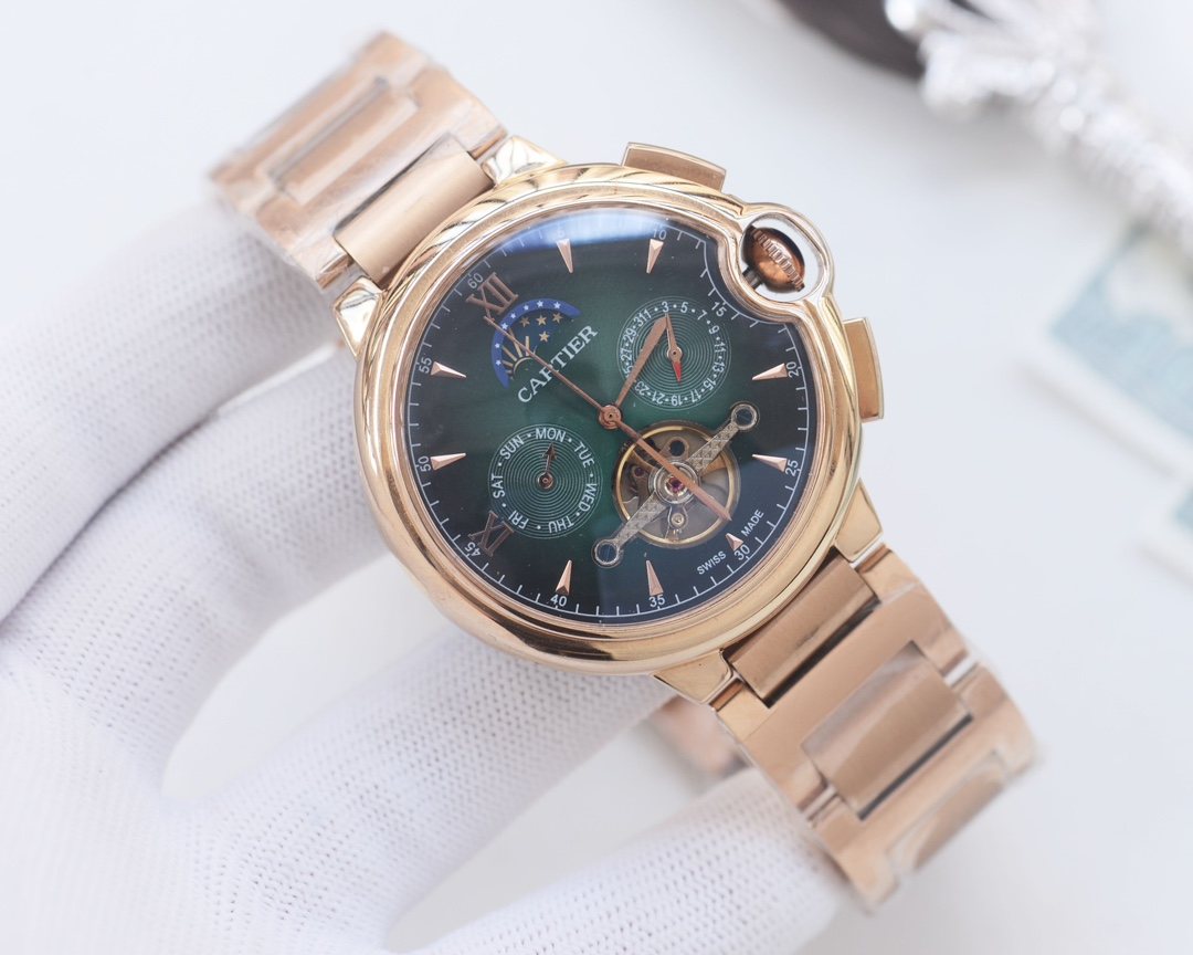 CARTIER Rose Gold Green Dial Bracelet Watch — hero