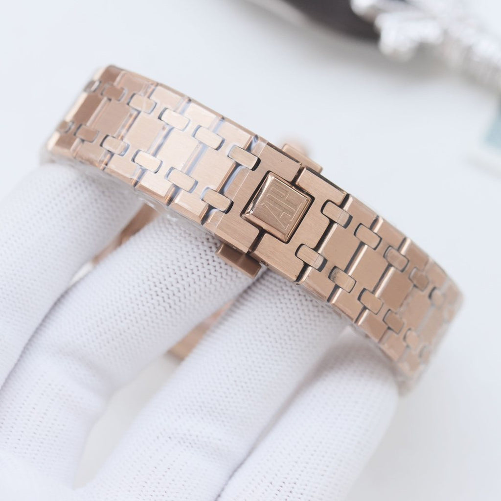 Audemars Piguet Rose Gold Blue Dial Bracelet Watch — detail