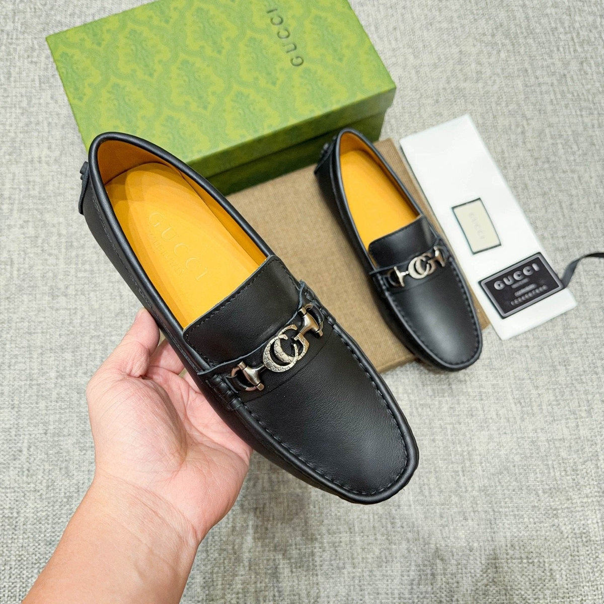 GUCCI Black Metal-Detail Loafers — detail