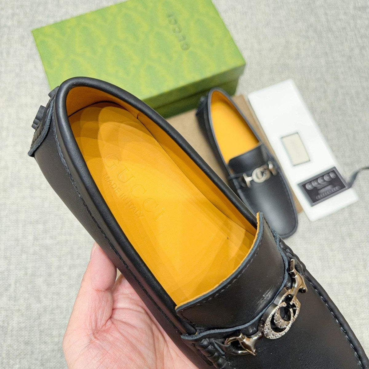 GUCCI Black Metal-Detail Loafers — detail