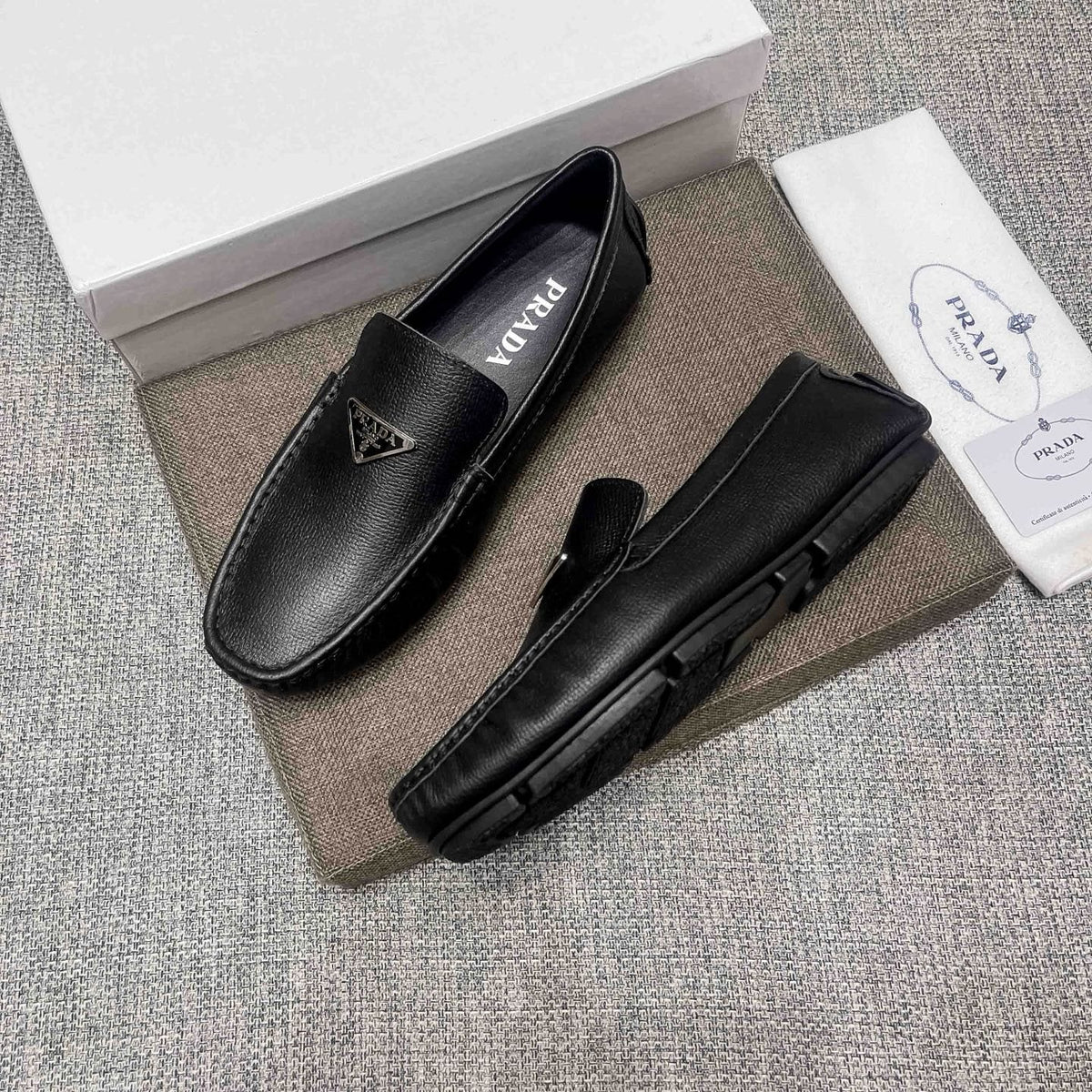 Prada Black Triangle Plaque Loafers — side