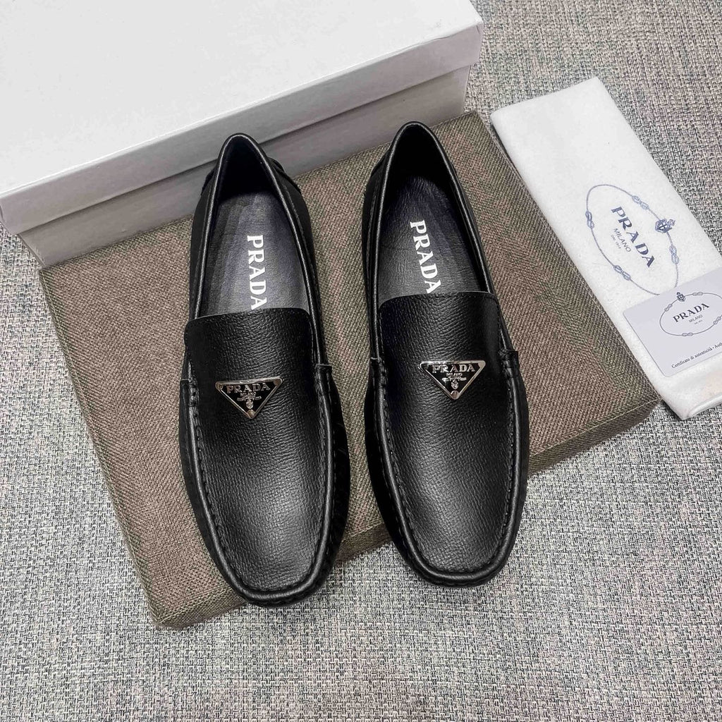 Prada Black Triangle Plaque Loafers — front