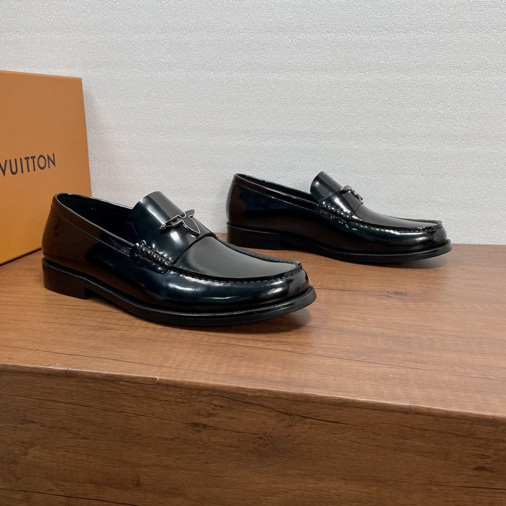 Louis Vuitton Black Logo Buckle Loafers — side