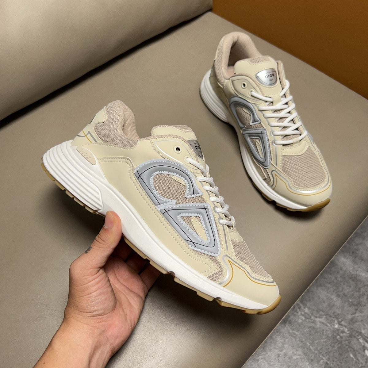 Dior B30 Cream and Gray Sneakers — side