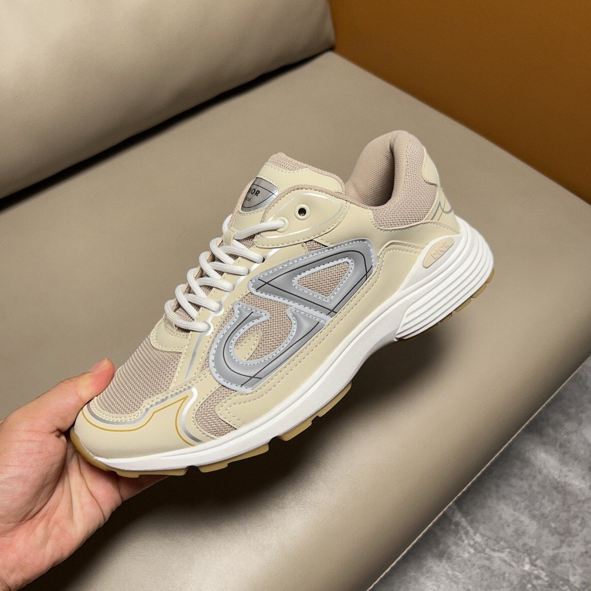 Dior B30 Cream and Gray Sneakers — front