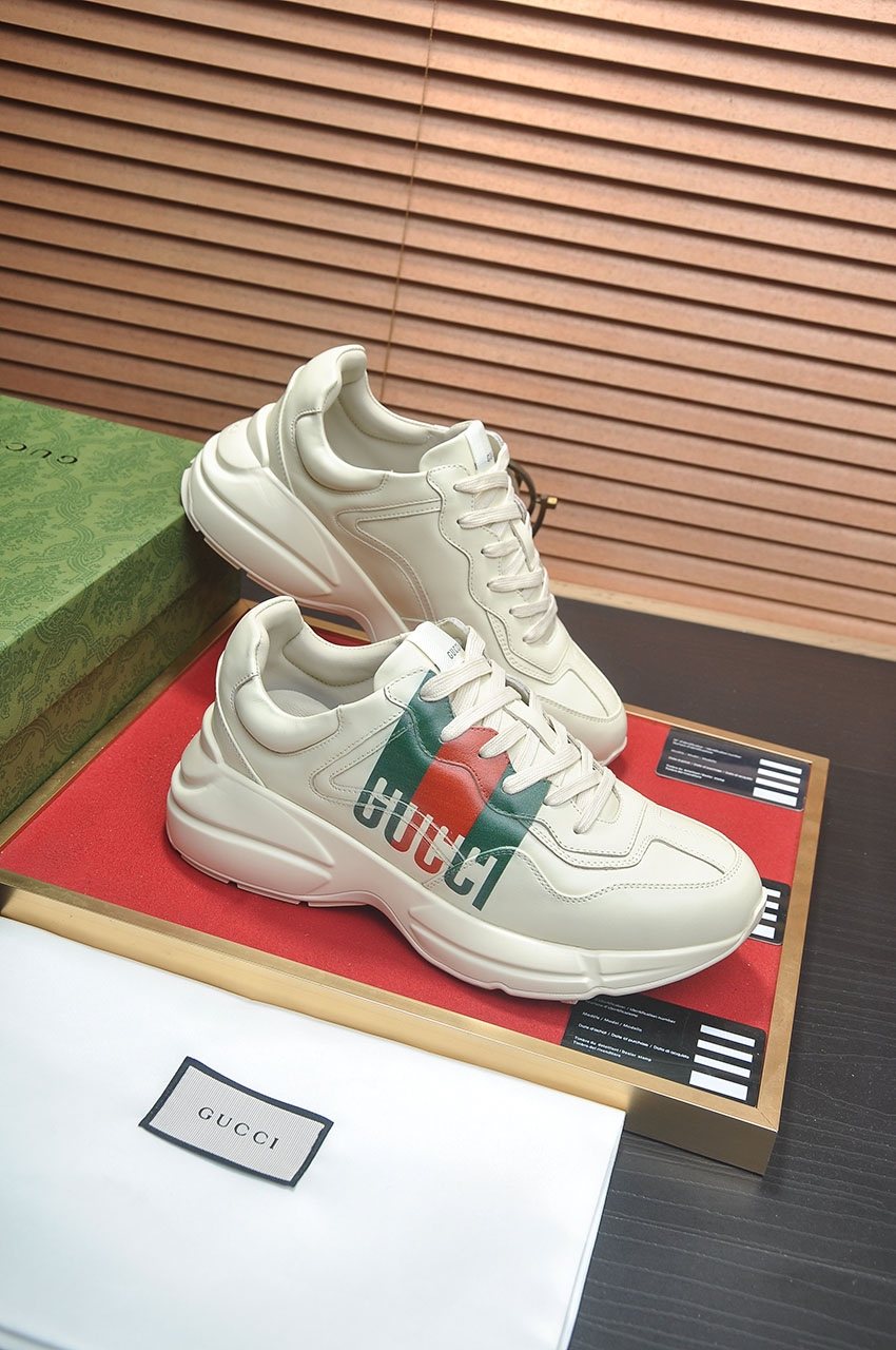 GUCCI Off-White Green and Red Chunky Sneakers — side
