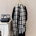 Chanel Black and White Plaid Fringed Scarf — front