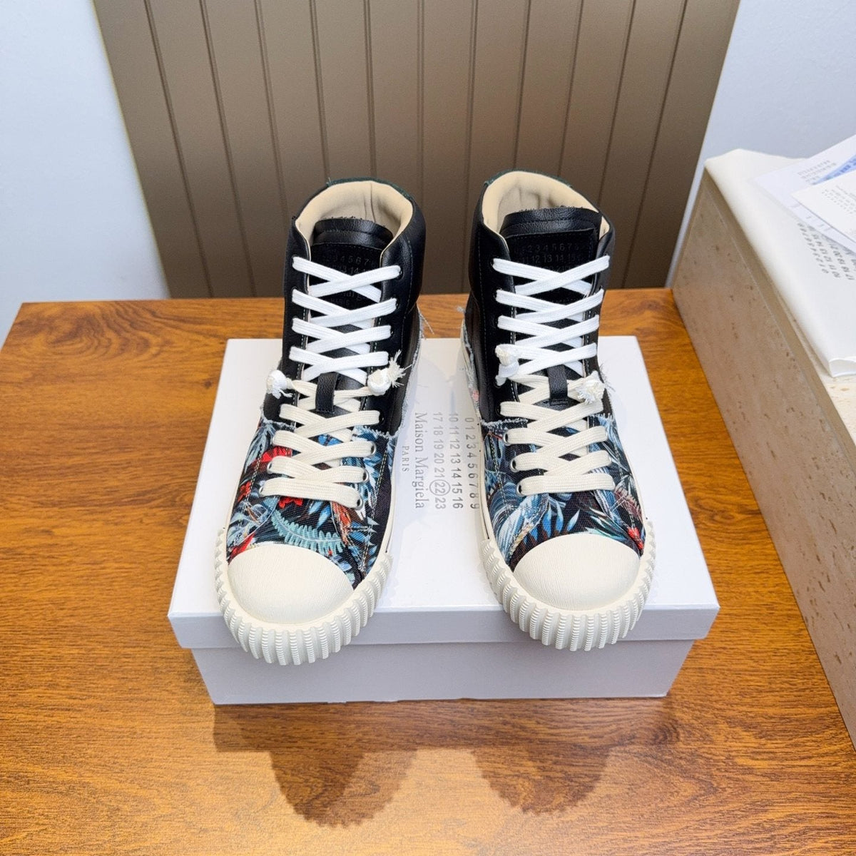 Maison Margiela Floral Print High-Top Sneakers — front