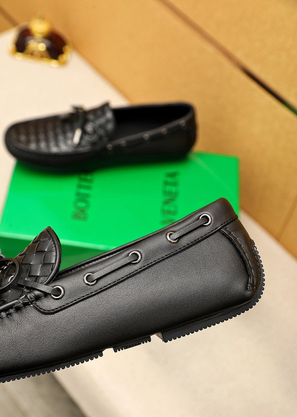 Bottega Veneta Black Woven Bow Loafers — detail