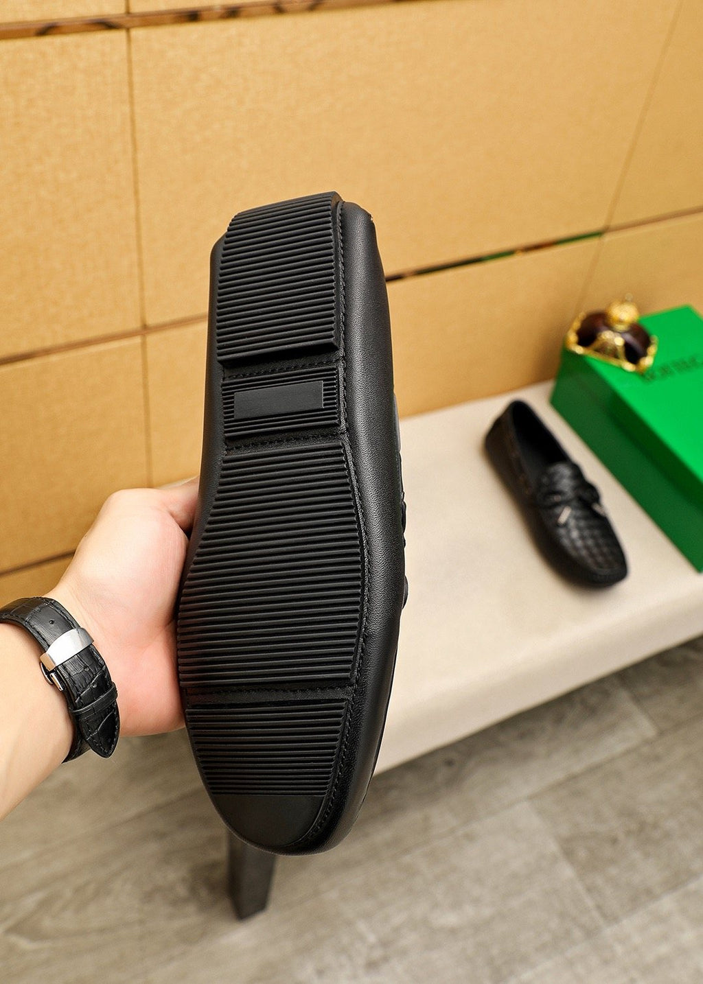 Bottega Veneta Black Woven Bow Loafers — detail