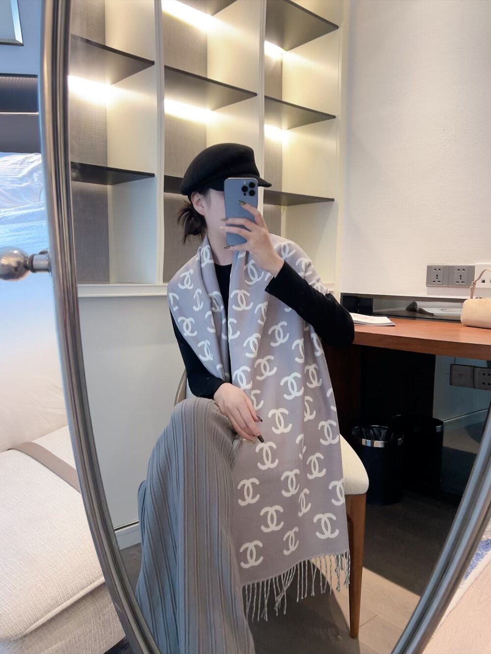 Chanel Two-Tone Fringed Scarf — model