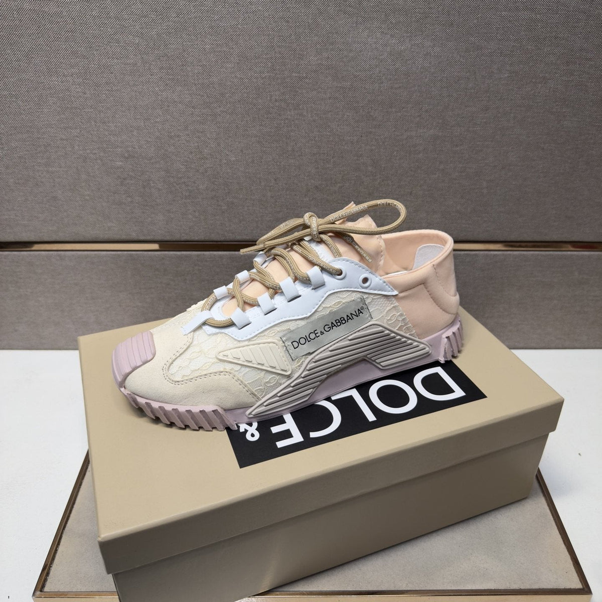 Dolce & Gabbana Cream Panel Low-Top Sneakers — side