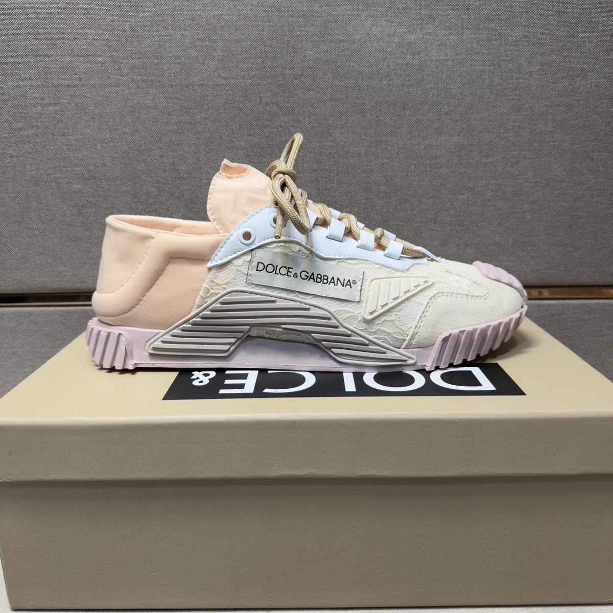 Dolce & Gabbana Cream Panel Low-Top Sneakers — side