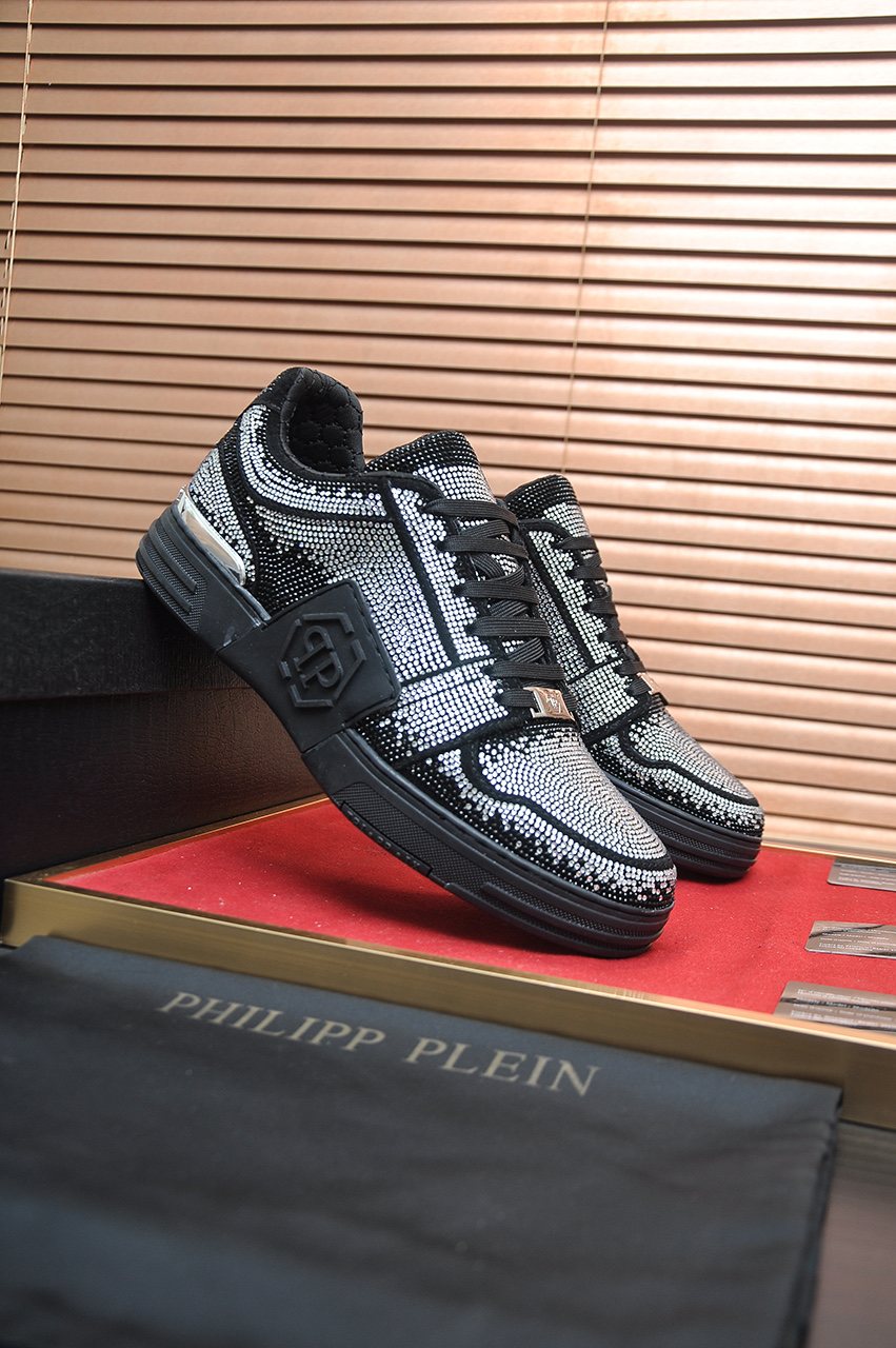 Philipp Plein Black & Silver Textured Sneakers — front