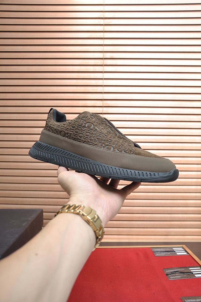 Hugo Boss Brown Textured Slip-On Sneakers — model