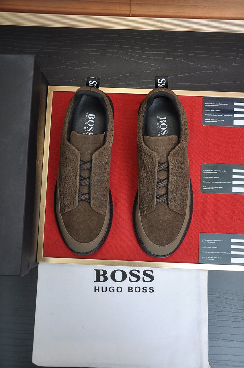 Hugo Boss Brown Textured Slip-On Sneakers — hero