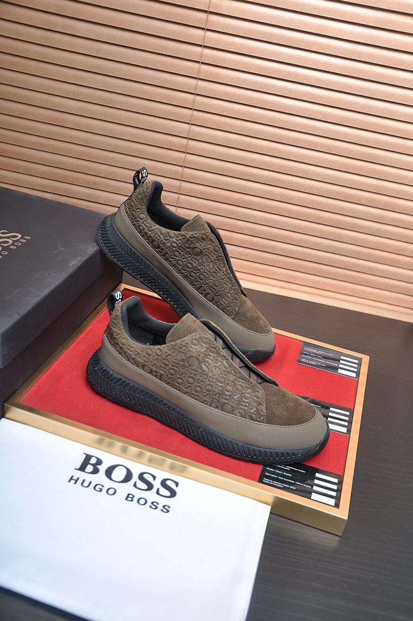 Hugo Boss Brown Textured Slip-On Sneakers — side