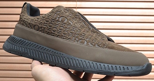 Hugo Boss Brown Textured Slip-On Sneakers — front
