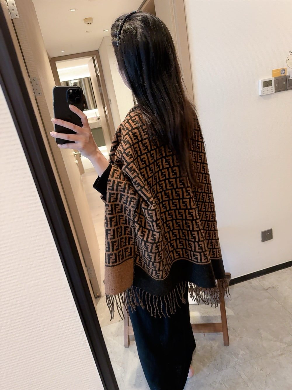 Fendi Geometric Fringed Poncho — back