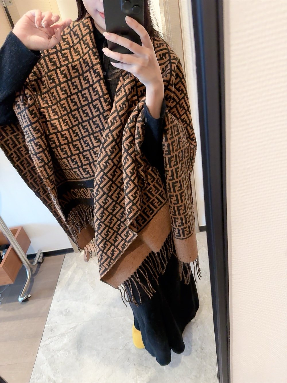 Fendi Brown and Black Fringed Cape — detail
