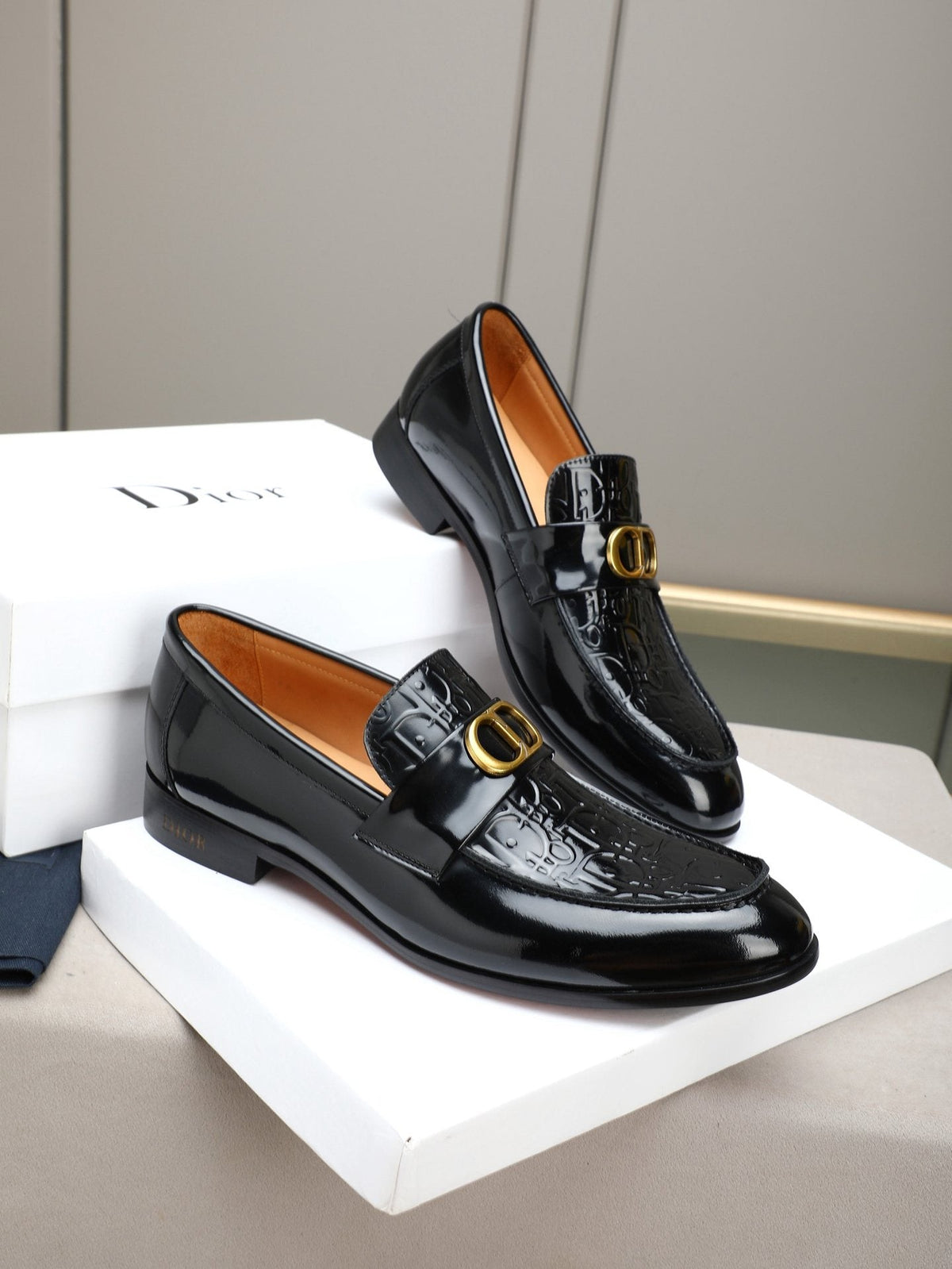 Dior Black Gold-Buckle Slip-On Dress Shoes — hero