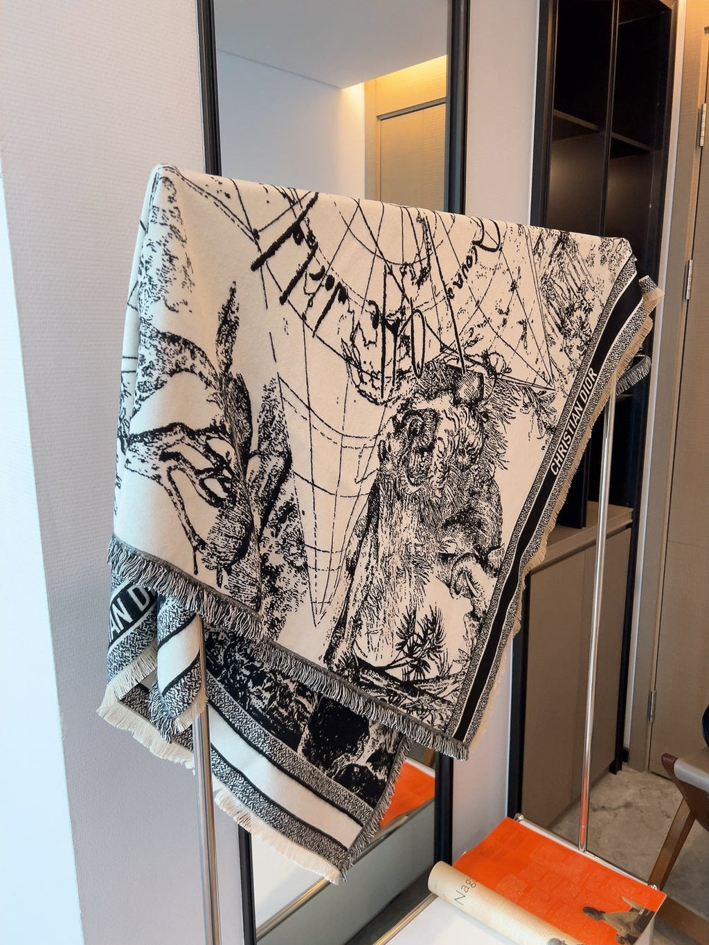 Dior Ivory and Black Toile Shawl — front