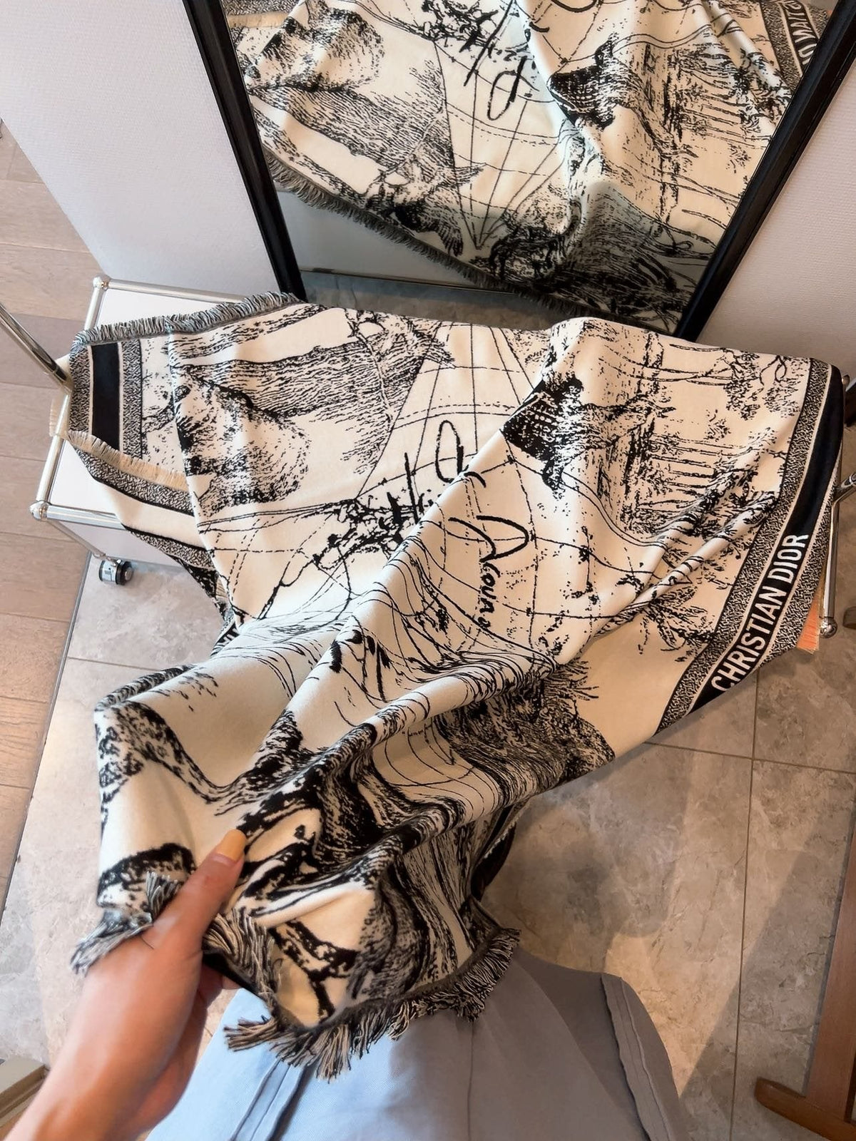 Dior Ivory and Black Toile Shawl — model