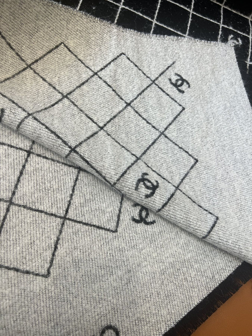 Chanel Black & Ivory Grid Shawl — detail