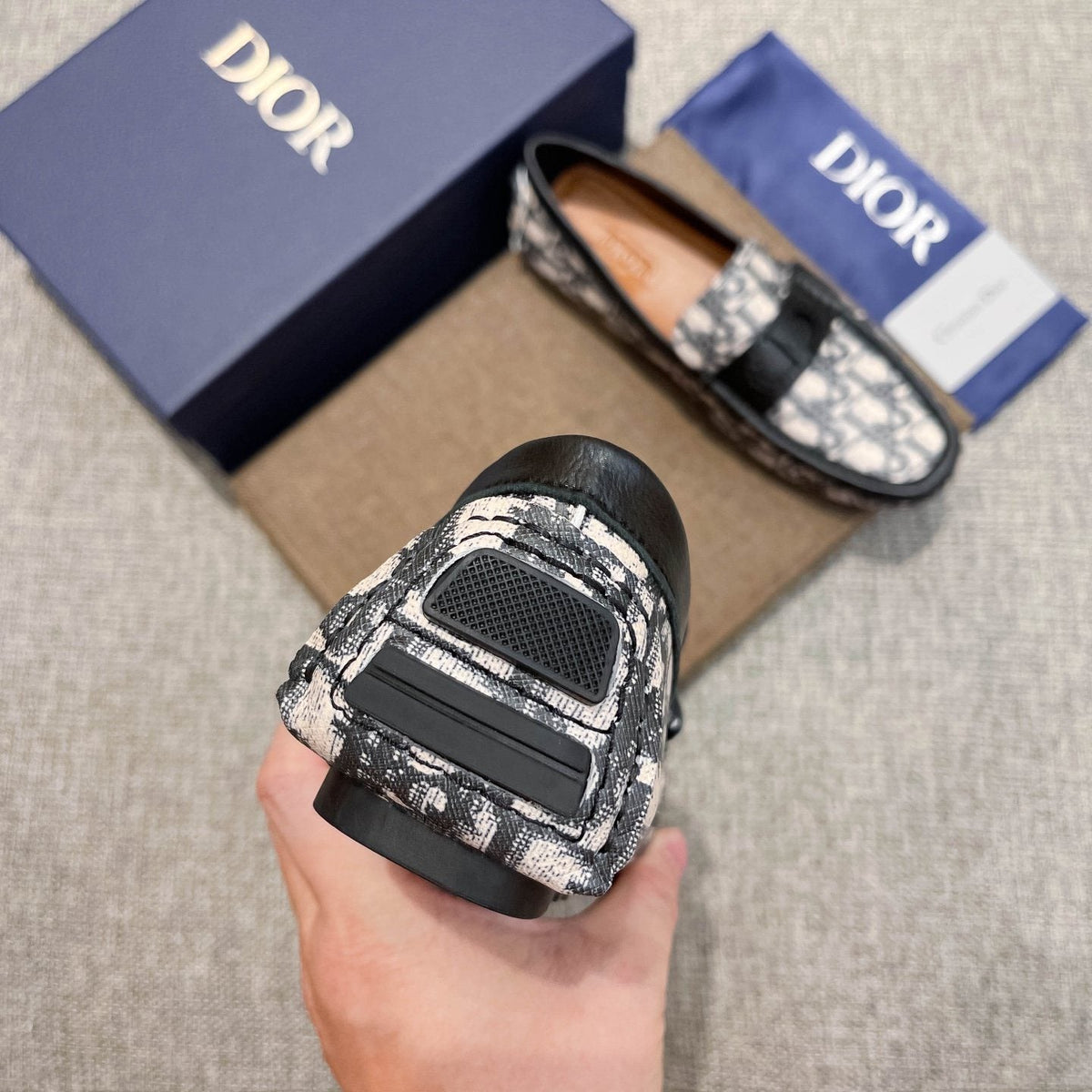 Dior Patterned Trim Loafers — detail