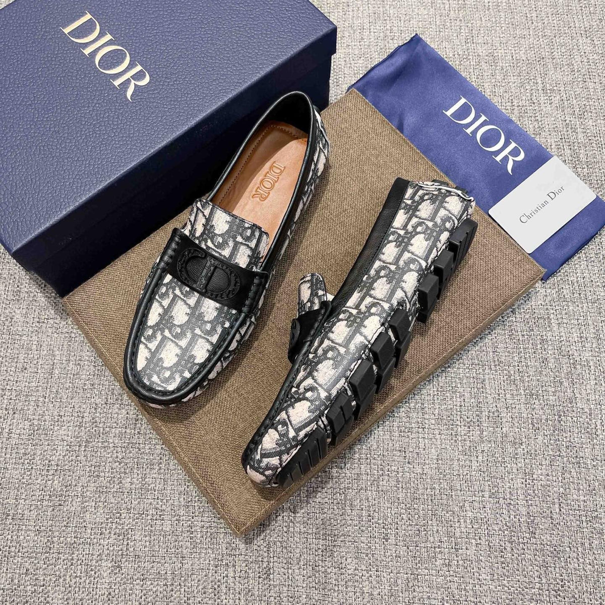 Dior Patterned Trim Loafers — side