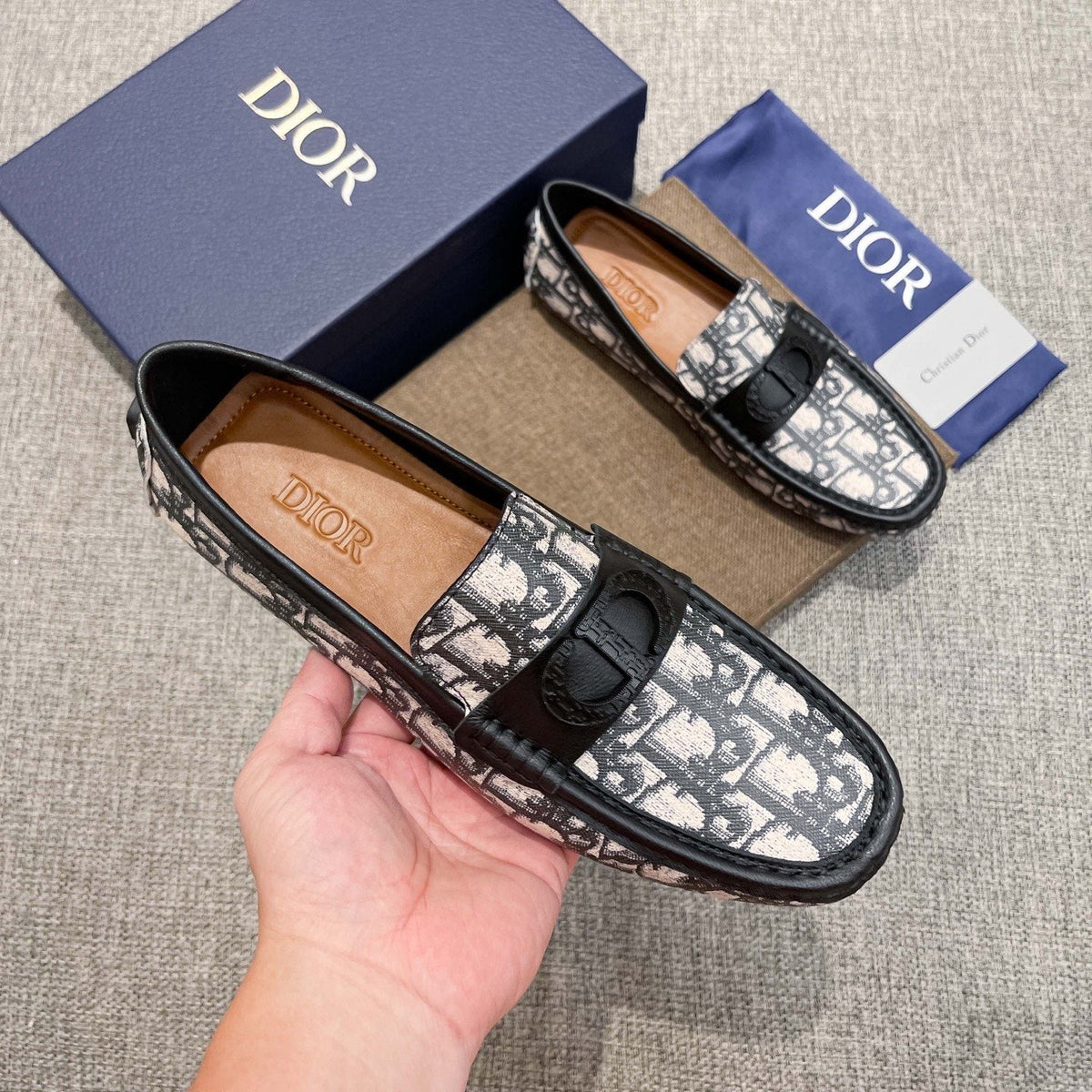Dior Patterned Trim Loafers — model