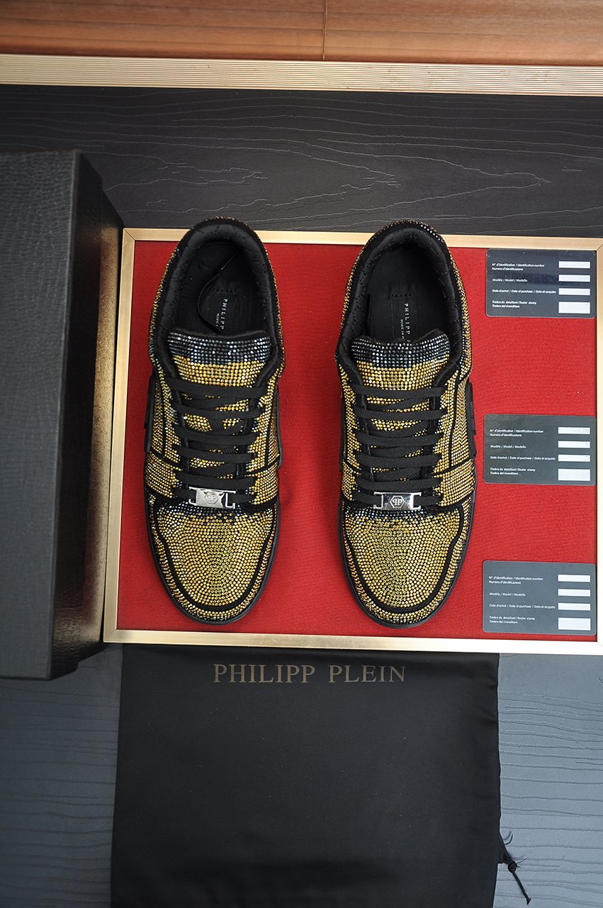 Philipp Plein Gold Studded Low-Top Sneakers — front